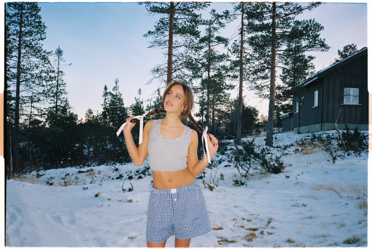 Blue checkered shorts