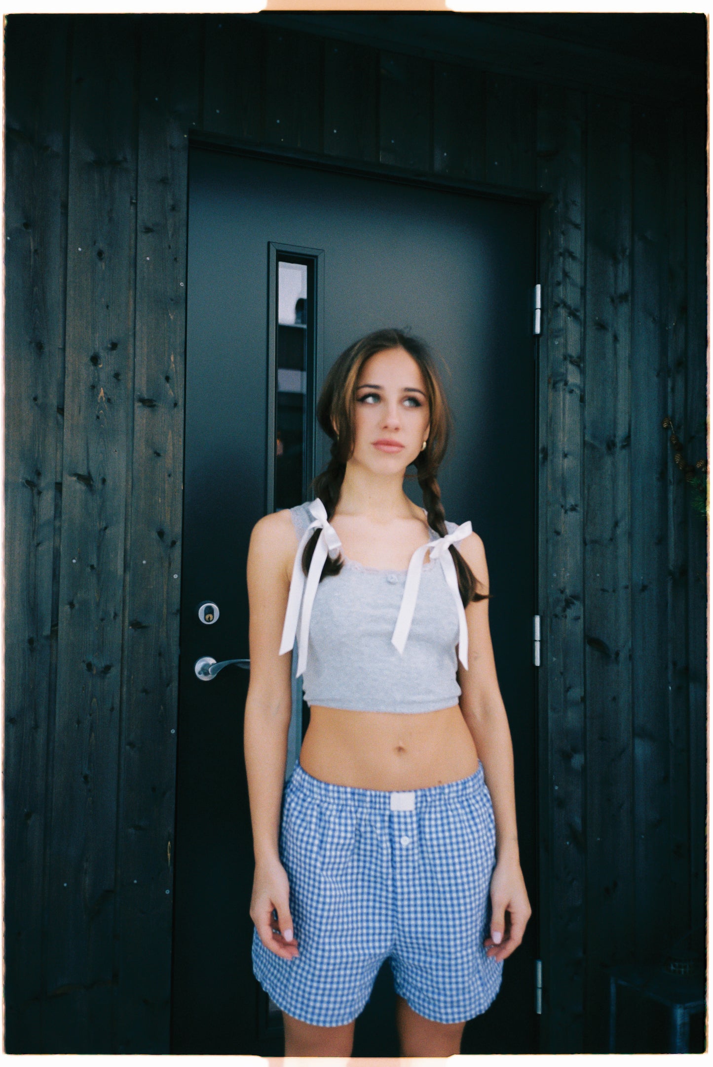 Blue checkered shorts