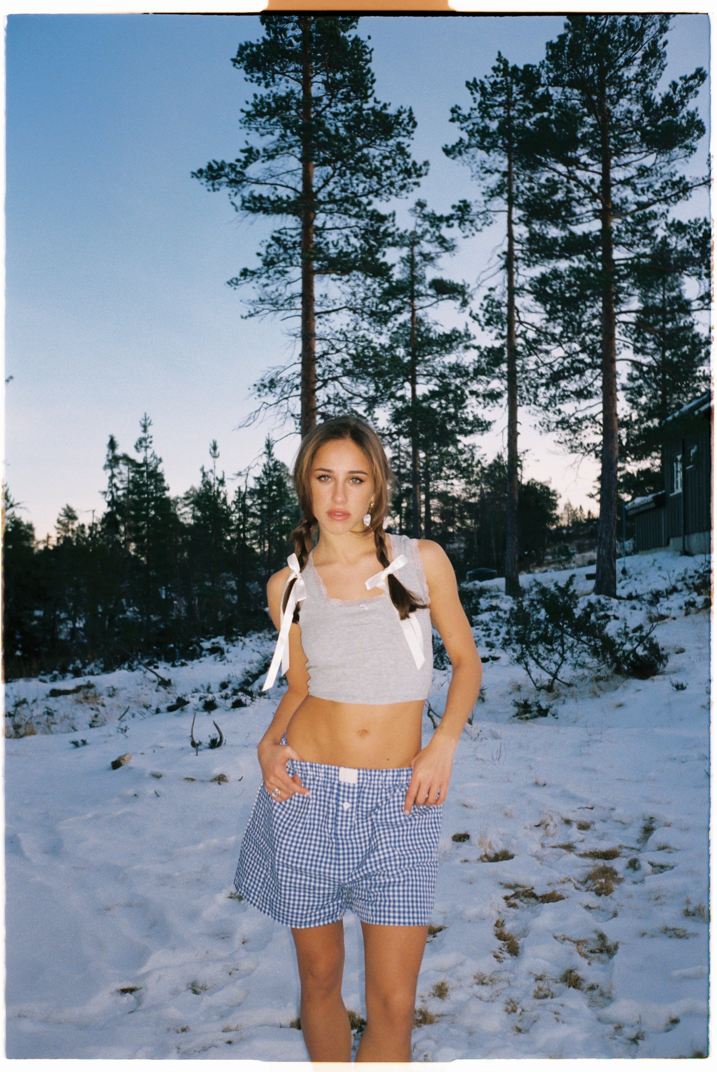 Blue checkered shorts